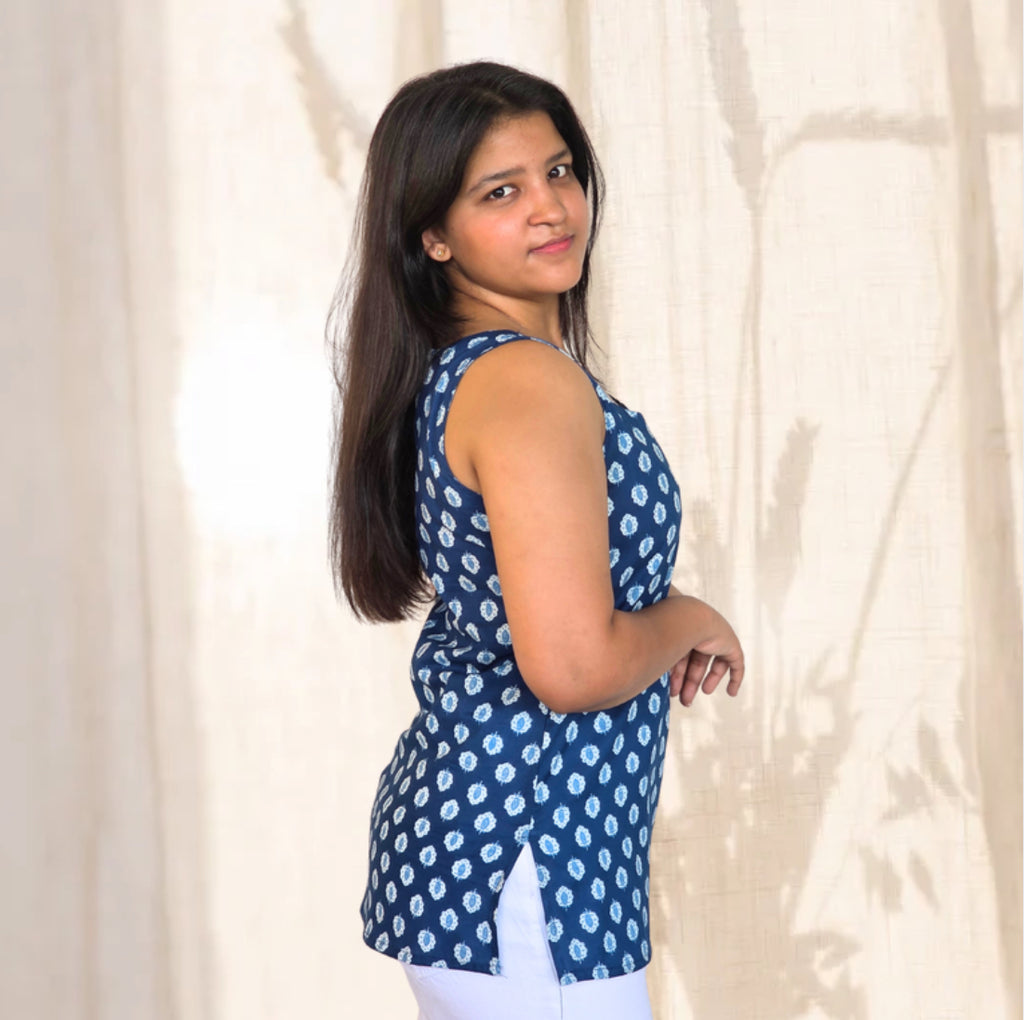 Indigo Ikat Sleeveless Kurti