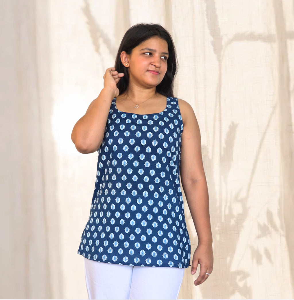 Indigo Ikat Sleeveless Kurti