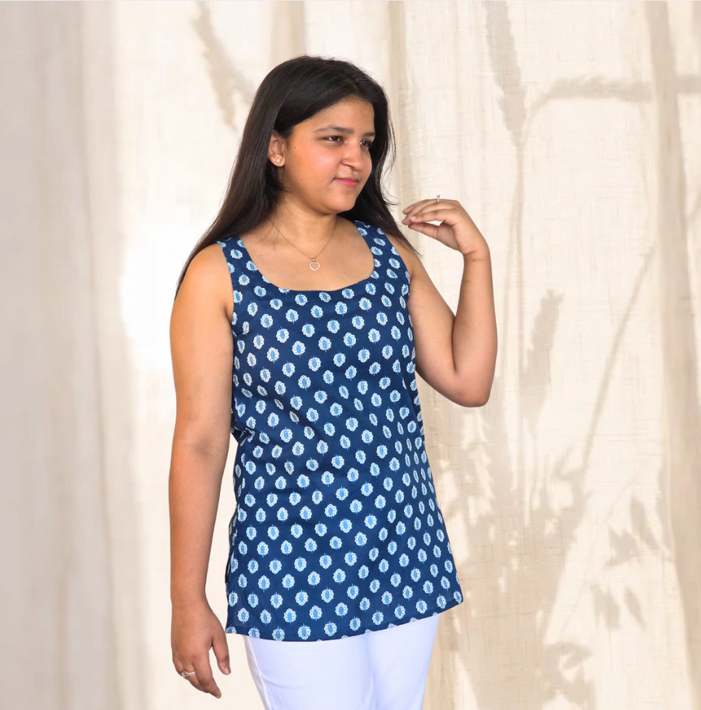 Indigo Ikat Sleeveless Kurti